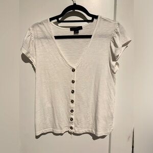 Cream Cap Sleeve Fitted Button Down Shirt